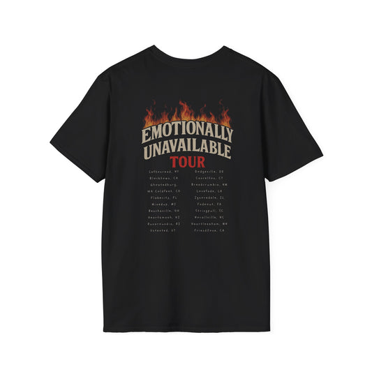 Emotional Unavailable Tour Tee 🎤 – Funny Back‑Print Dating Heartbreak Parody Shirt
